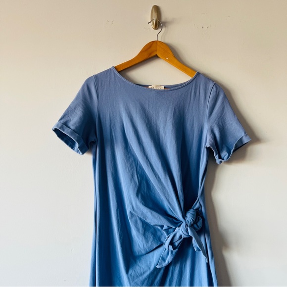 Sezane Pippa Vintage Blue Tie Waist Midi Dress Organic Cotton Size M - Picture 4 of 10